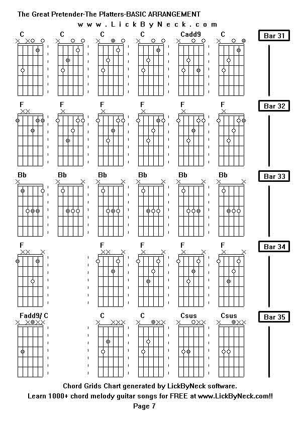 Chord Grids Chart of chord melody fingerstyle guitar song-The Great Pretender-The Platters-BASIC ARRANGEMENT,generated by LickByNeck software.